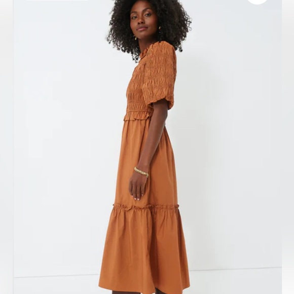 New! Moon River -Anthropologie Smocked Puff-Sleeves Women's Midi Dress - Picture 2 of 8